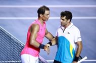 Rafael Nadal (L) and Pablo Andujar at the Telcel ATP Mexican Open 2020
